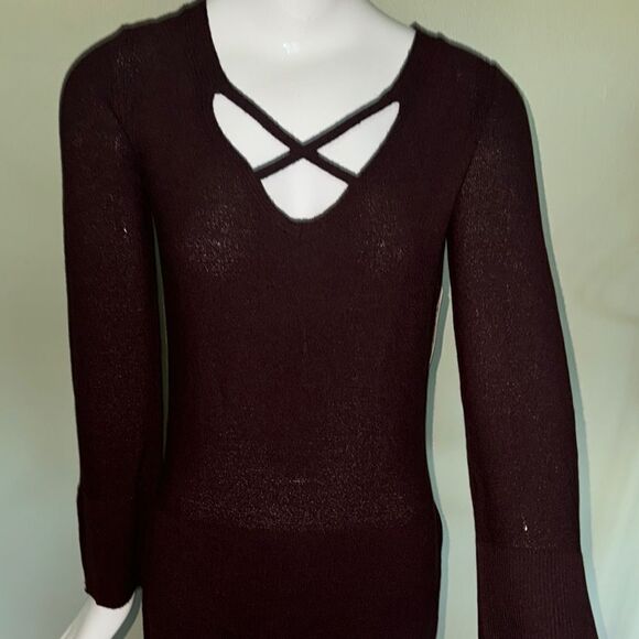Free People Mocha brown bell sleeve slit side sweater - Picture 7 of 10